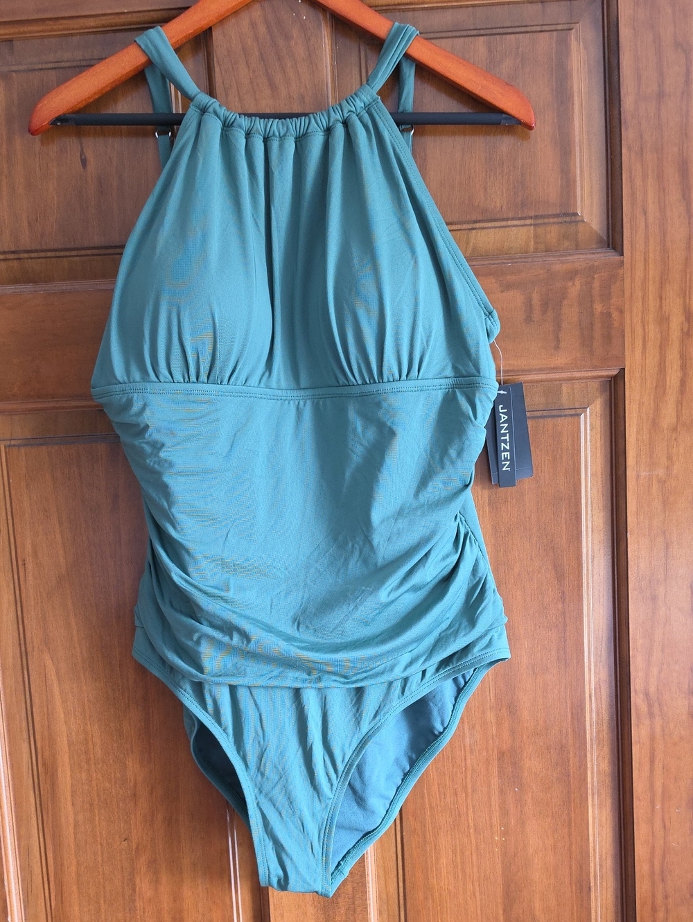 Jantzen Teal High-Neck Ruched One-Piece Swimsuit